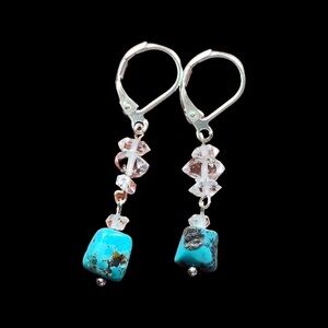 Genuine Turquoise & Herkimer Diamond Quartz Earrings!